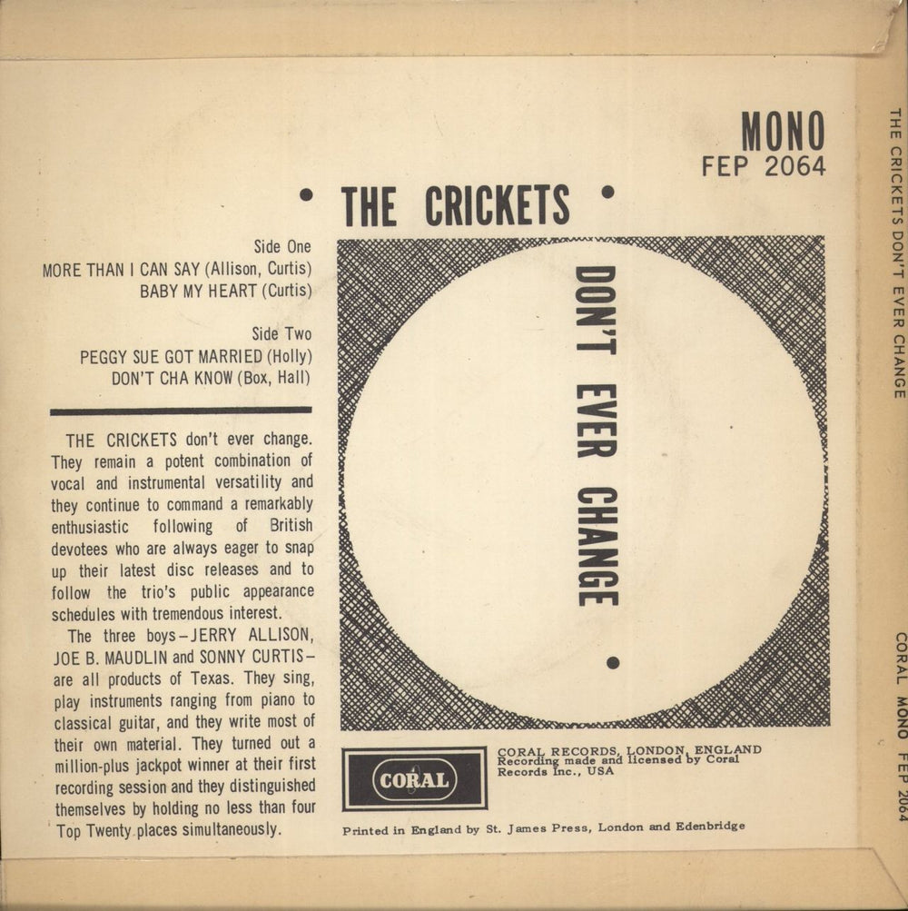 The Crickets Don't Ever Change UK 7" vinyl single (7 inch record / 45)