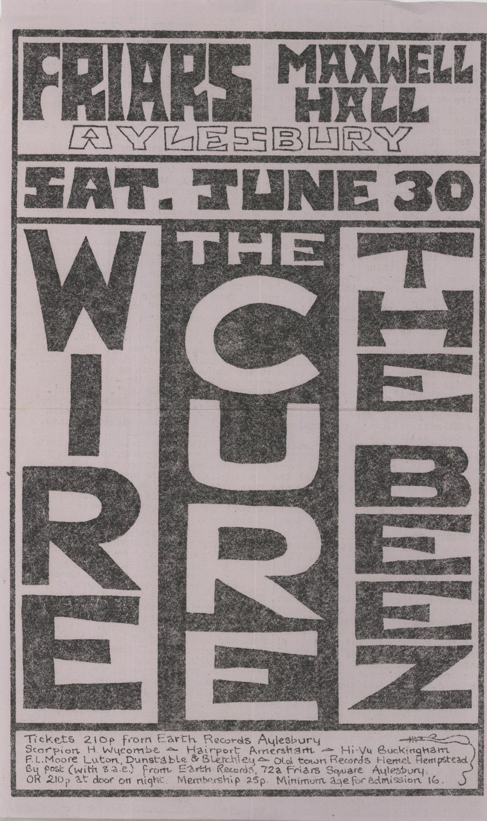 The Cure The Cure/Wire Friars Aylesbury Flyer 1979 UK handbill FLYER