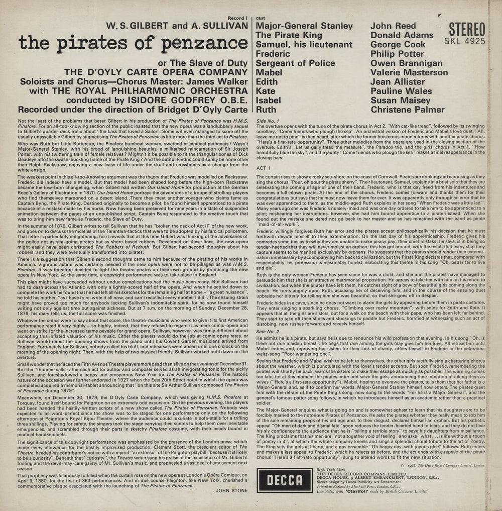 The D'Oyly Carte Opera Company The Pirates Of Penzance UK 2-LP vinyl record set (Double LP Album)