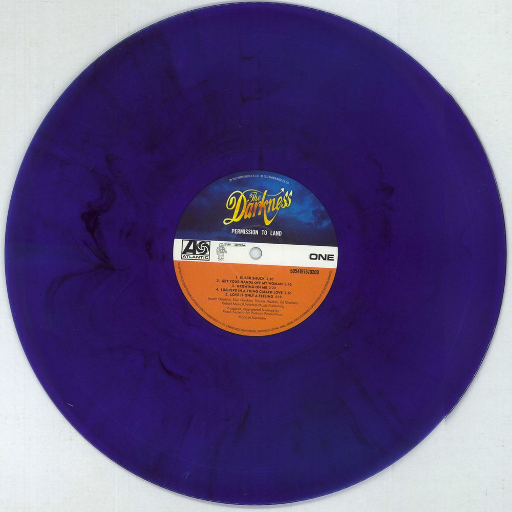 The Darkness Permission To Land - Blue Marbled Vinyl - Autographed UK vinyl LP album (LP record) D/KLPPE875361