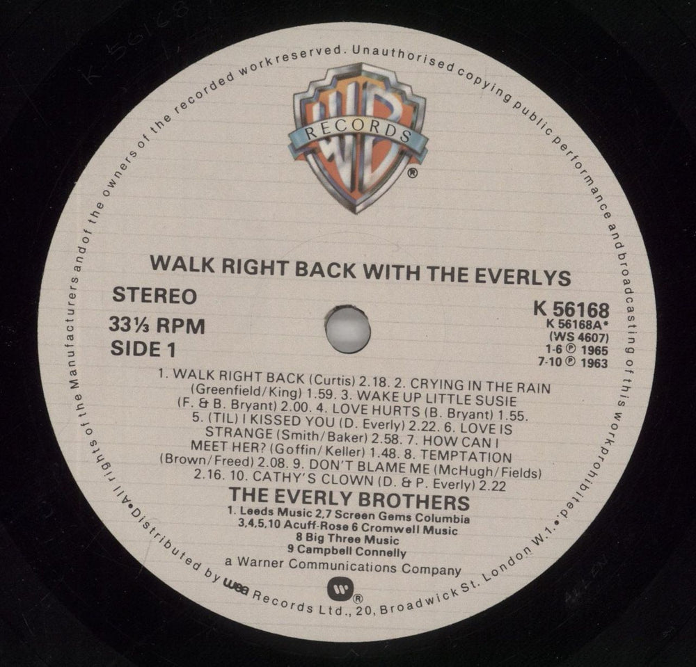 The Everly Brothers Walk Right Back UK vinyl LP album (LP record) EBRLPWA240233