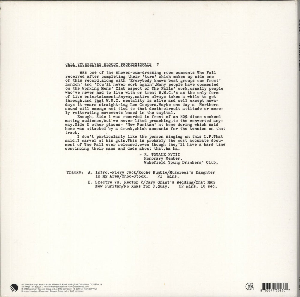 The Fall Totale's Turns [It's Now Or Never] UK vinyl LP album (LP record) 803341502307