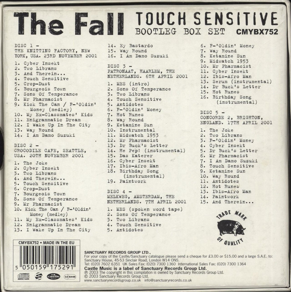 The Fall Touch Sensitive ...Bootleg Box Set UK 5-CD album set 5050159175291