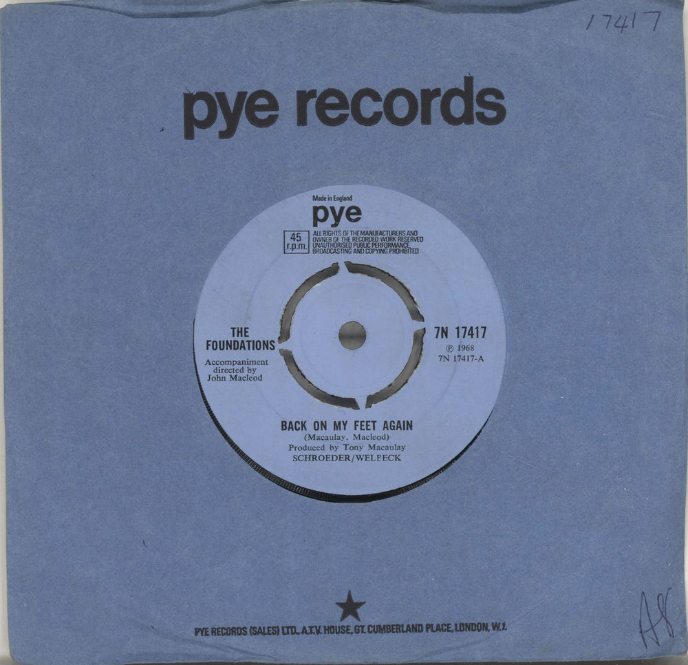 The Foundations Back On My Feet Again - 4-Pr UK 7" vinyl single (7 inch record / 45) 7N17417