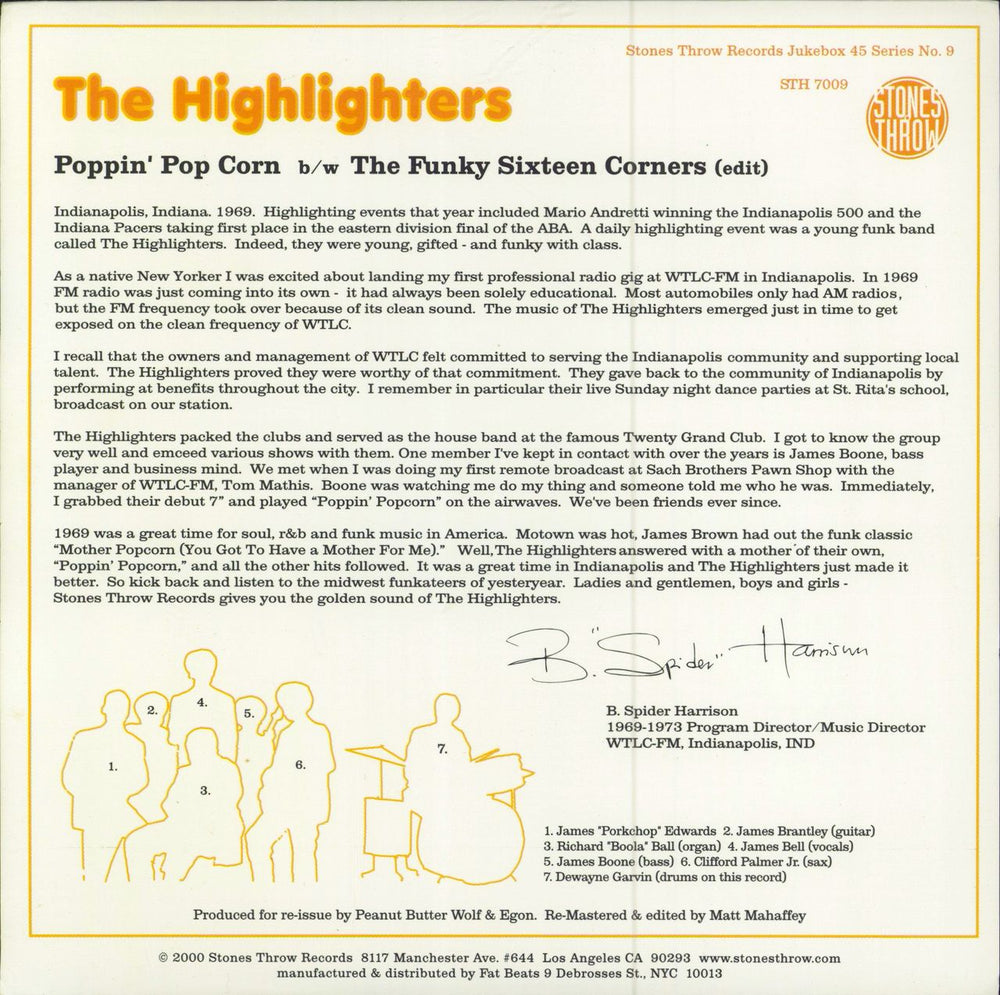 The Highlighters Band Poppin' Pop Corn/ The Funky 16 Corners US 7" vinyl single (7 inch record / 45)