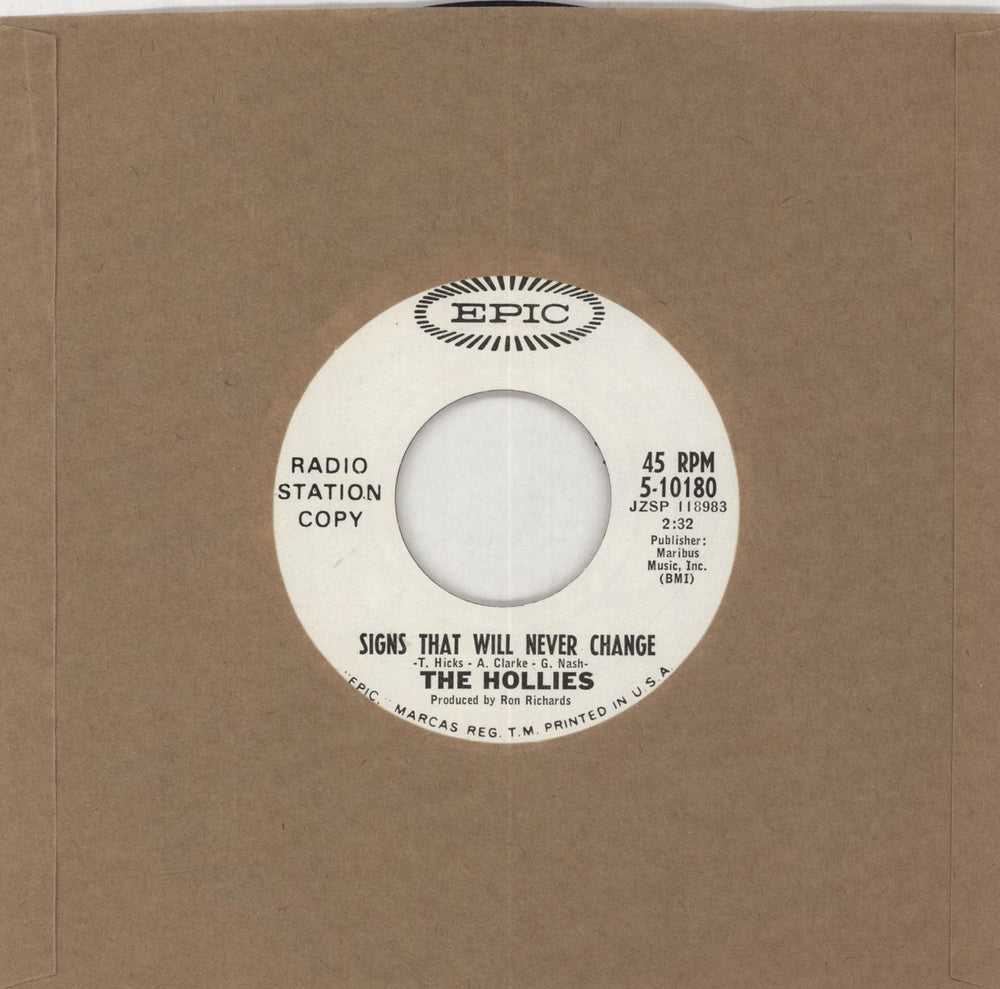 The Hollies Carrie-Anne US Promo 7" vinyl single (7 inch record / 45)