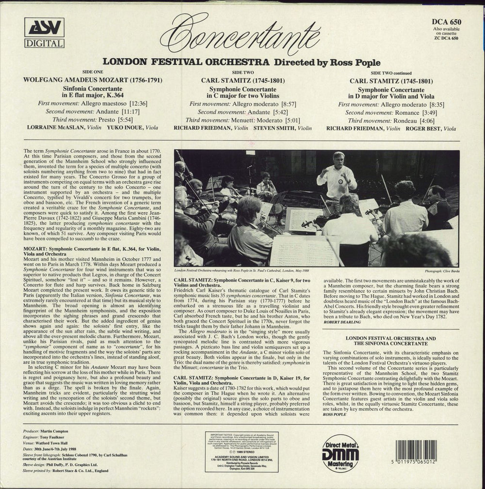 The London Festival Orchestra Mozart & Stamitz Sinfonia Concertantes UK vinyl LP album (LP record) 5011975065012