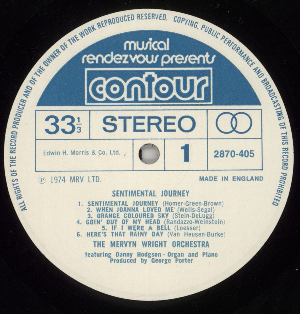 The Mervyn Wright Orchestra Sentimental Journey UK vinyl LP album (LP record) 8-NLPSE864142