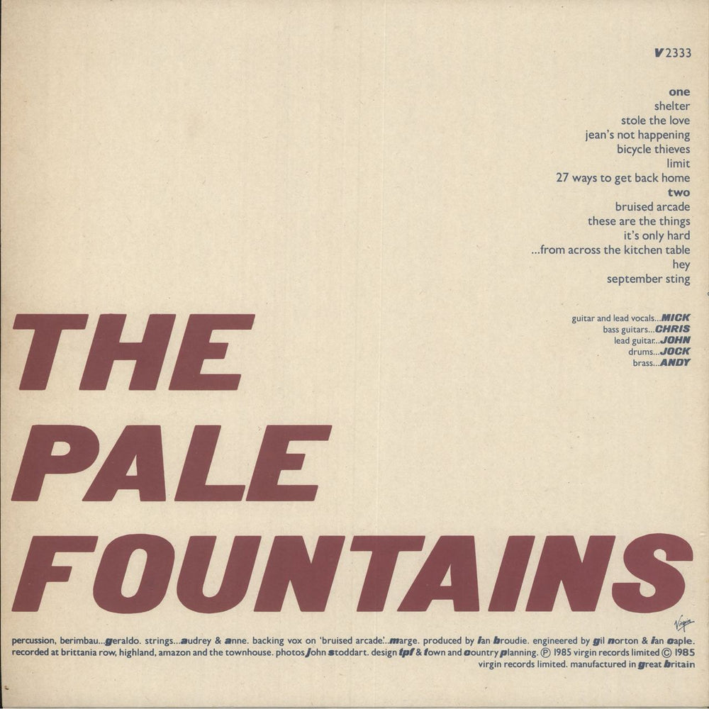 The Pale Fountains ... From Across The Kitchen Table - EX UK vinyl LP album (LP record)