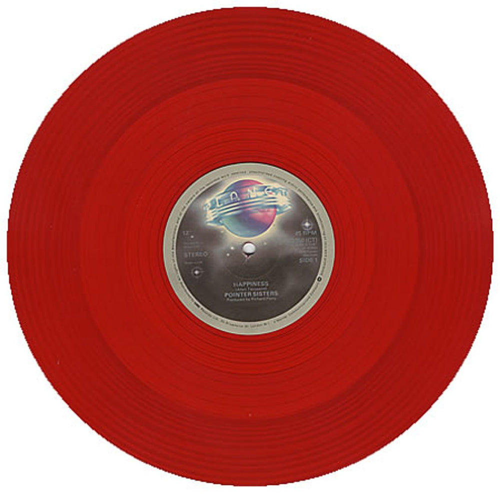 The Pointer Sisters Happiness - Red vinyl UK 12" vinyl single (12 inch record / Maxi-single) TPS12HA358382