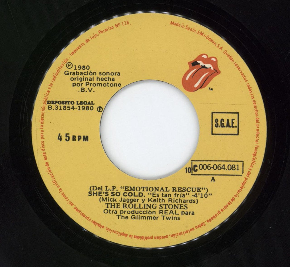 The Rolling Stones Es Tan Fria Spanish 7" vinyl single (7 inch record / 45)