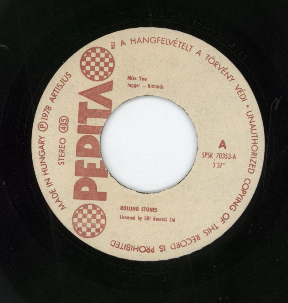 The Rolling Stones Miss You Hungarian 7" vinyl single (7 inch record / 45) SPSK70353