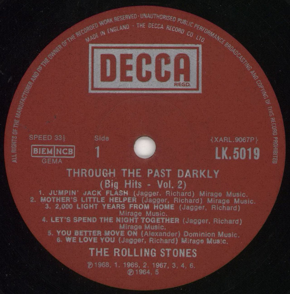 The Rolling Stones Through The Past Darkly - 3rd UK vinyl LP album (LP record) ROLLPTH744005