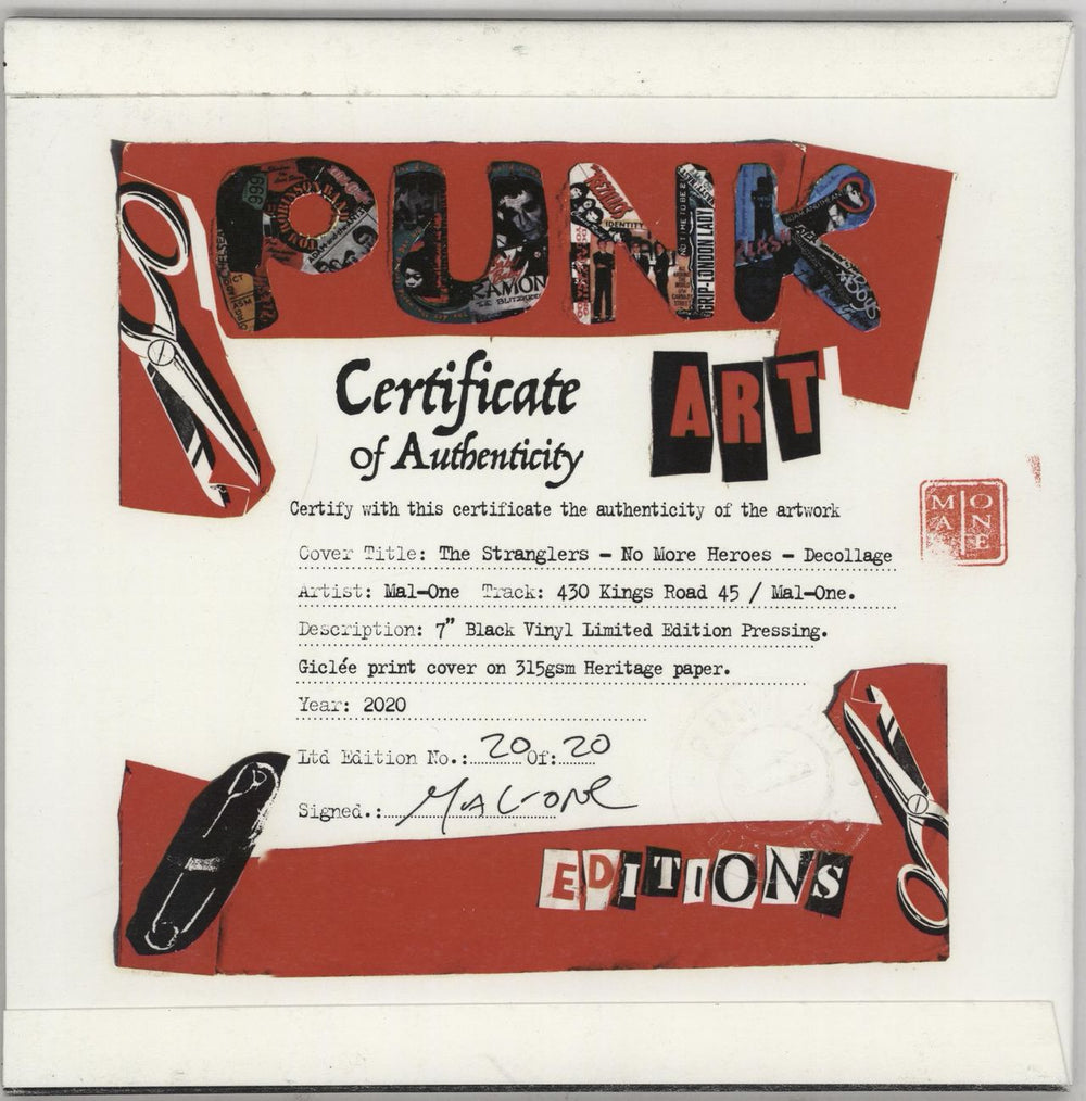 The Stranglers No More Heroes - Punk Art Sleeve UK 7" vinyl single (7 inch record / 45) STR07NO757463