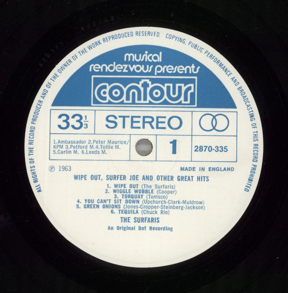 The Surfaris Wipe Out, Surfer Joe & Other Great Hits UK 7" vinyl single (7 inch record / 45) SRF07WI611963