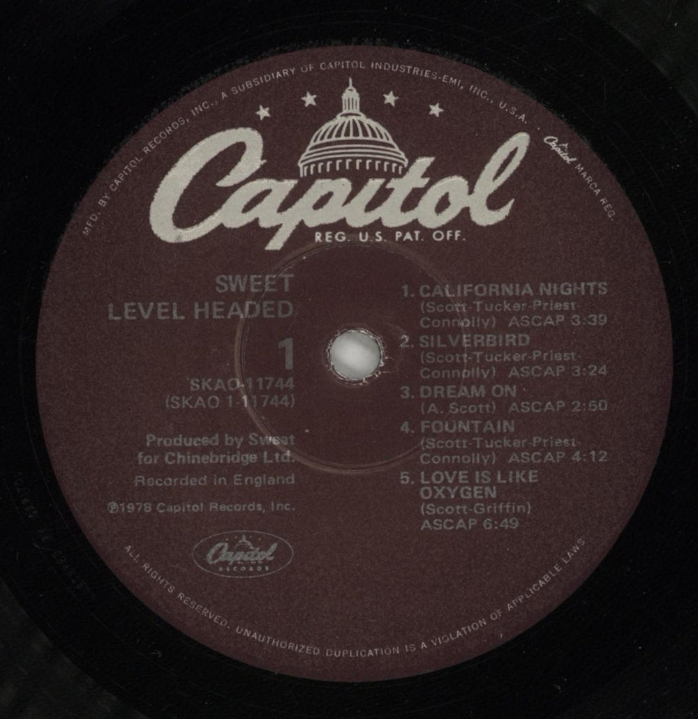 The Sweet Level Headed US vinyl LP album (LP record) SWTLPLE874146
