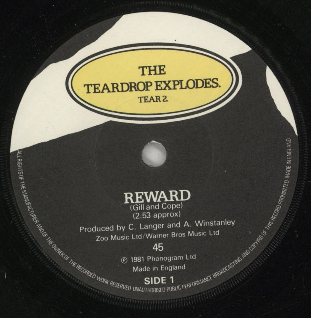 The Teardrop Explodes Reward - P/S UK 7" vinyl single (7 inch record / 45) TDP07RE648815