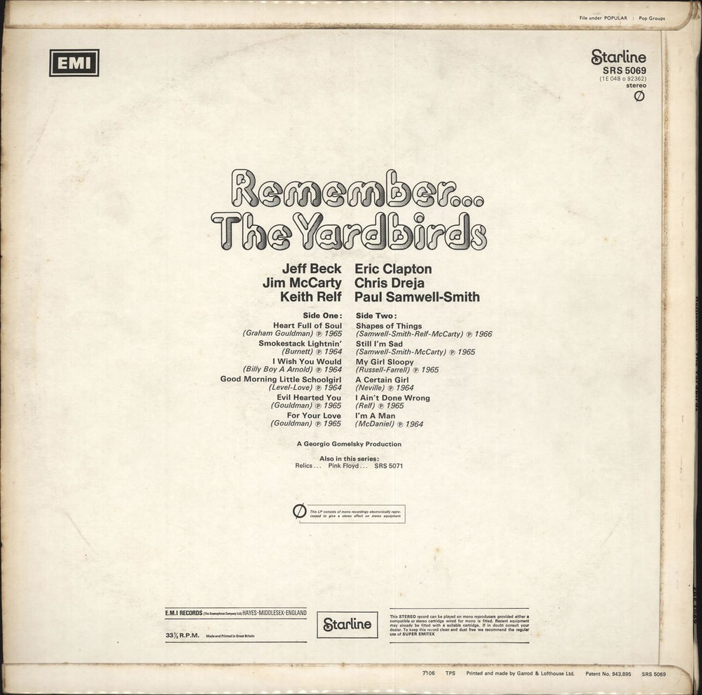 The Yardbirds Remember... The Yardbirds - 1st - EX UK vinyl LP album (LP record)