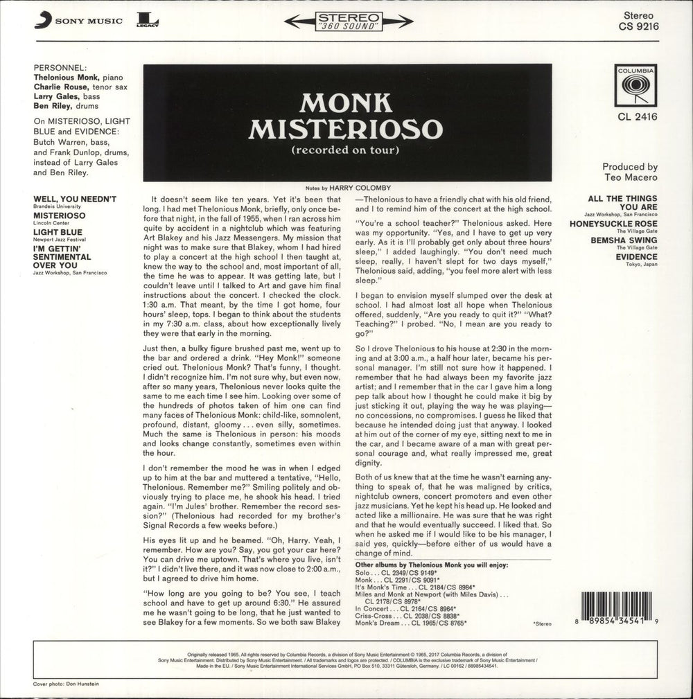 Thelonious Monk Misterioso [recorded on tour] UK vinyl LP album (LP record)