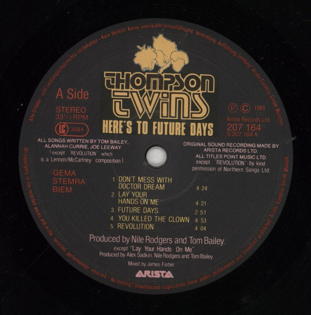 Thompson Twins Here's To Future Days + Insert German 2-LP vinyl record set (Double LP Album) TWI2LHE717959