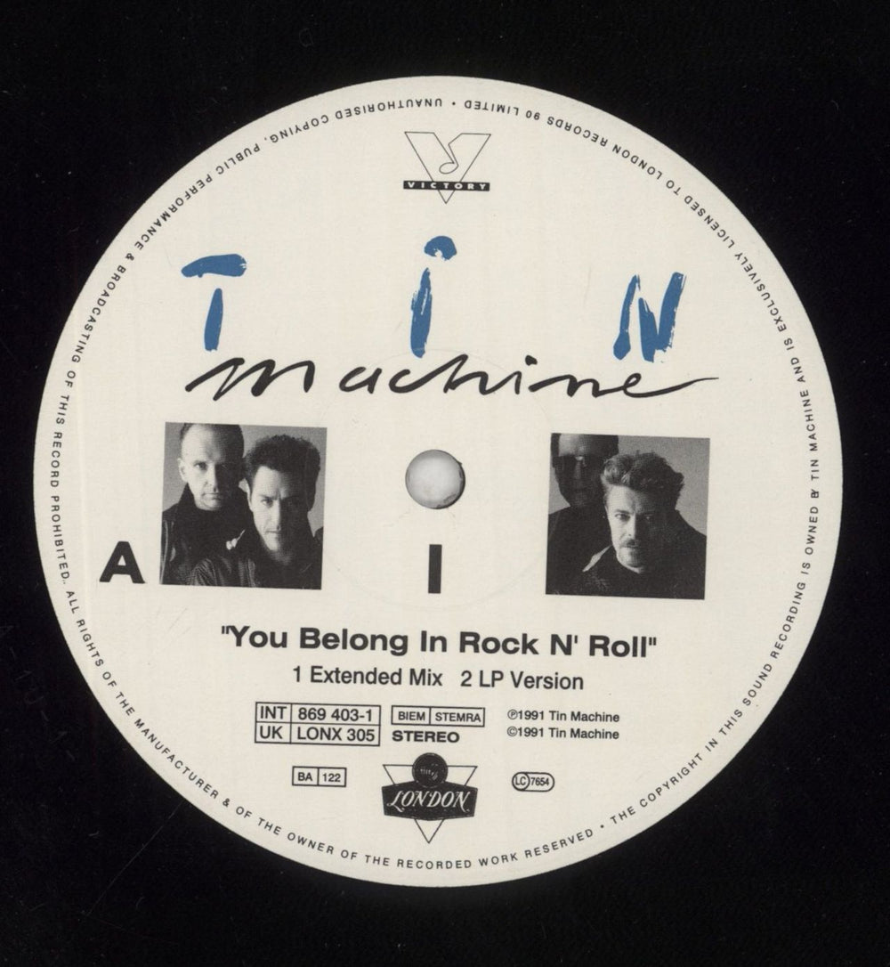 Tin Machine You Belong In Rock N' Roll + Streamer - VG UK 12" vinyl single (12 inch record / Maxi-single) TIN12YO849934