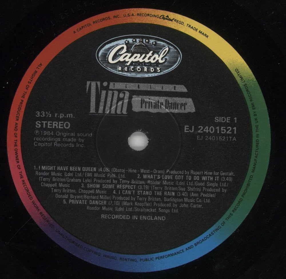 Tina Turner Private Dancer US vinyl LP album (LP record) TURLPPR860122