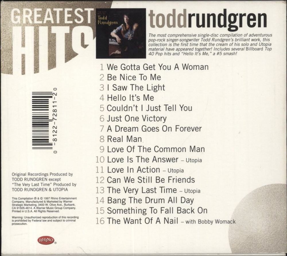 Todd Rundgren The Very Best Of Todd Rundgren + Slipcase US CD album (CDLP) 081227281120