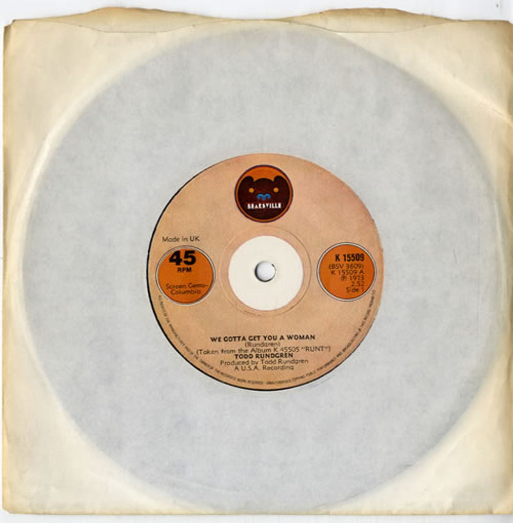 Todd Rundgren We Gotta Get You A Woman - Solid UK 7" vinyl single (7 inch record / 45) K15509