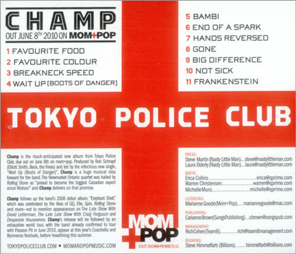 Tokyo Police Club Champ US Promo CD album (CDLP) 1299595