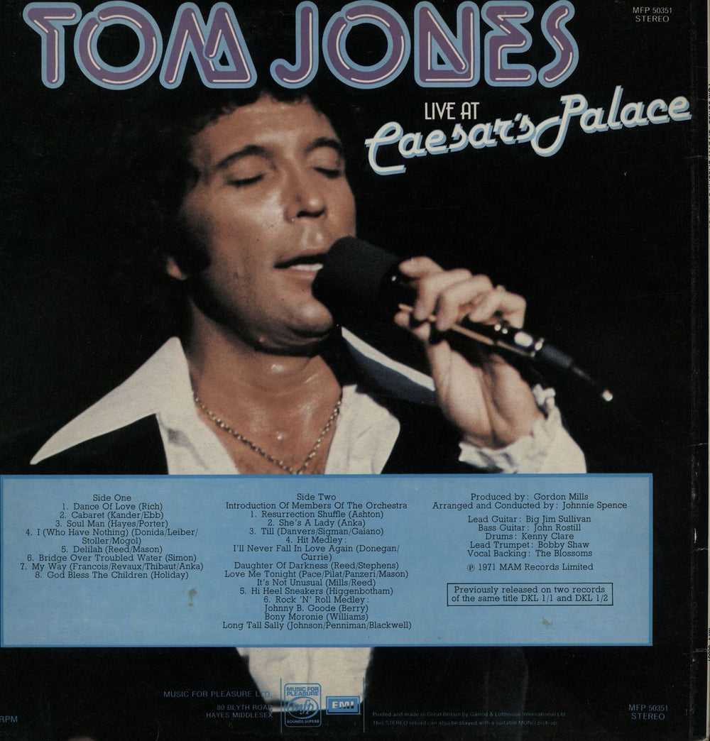 Tom Jones Live At Caesars Palace, Las Vegas UK vinyl LP album (LP record) TJOLPLI644221