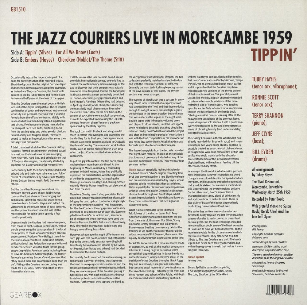 Tubby Hayes Tippin' - The Jazz Couriers Live In Morecambe 1959 - 180gm Vinyl UK vinyl LP album (LP record) 5065001717086