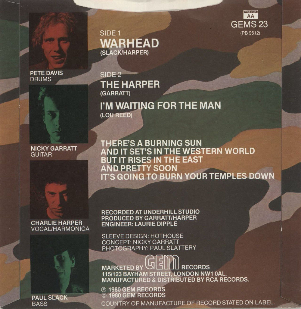 U.K. Subs Warhead UK Promo 7" vinyl single (7 inch record / 45)