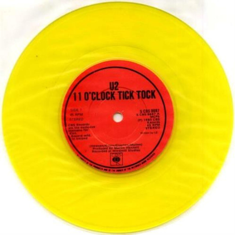 U2 11 O'clock Tick Tock - Yellow Vinyl Irish 7" vinyl single (7 inch record / 45) U-207OC02360