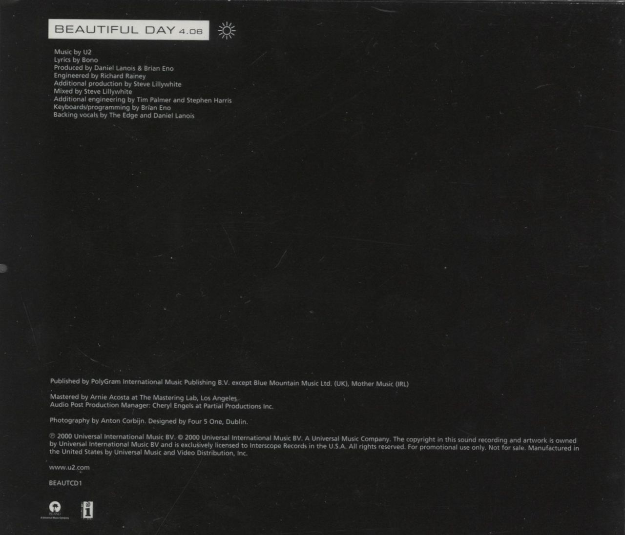 U2 Beautiful Day US Promo CD single (CD5 / 5")