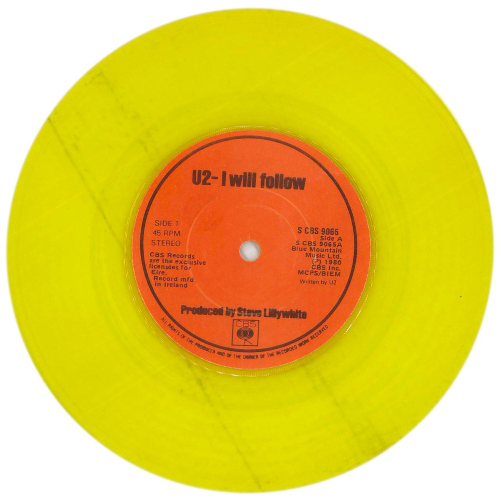 U2 I Will Follow - Yellow vinyl - EX Irish 7" vinyl single (7 inch record / 45) U-207IW494073