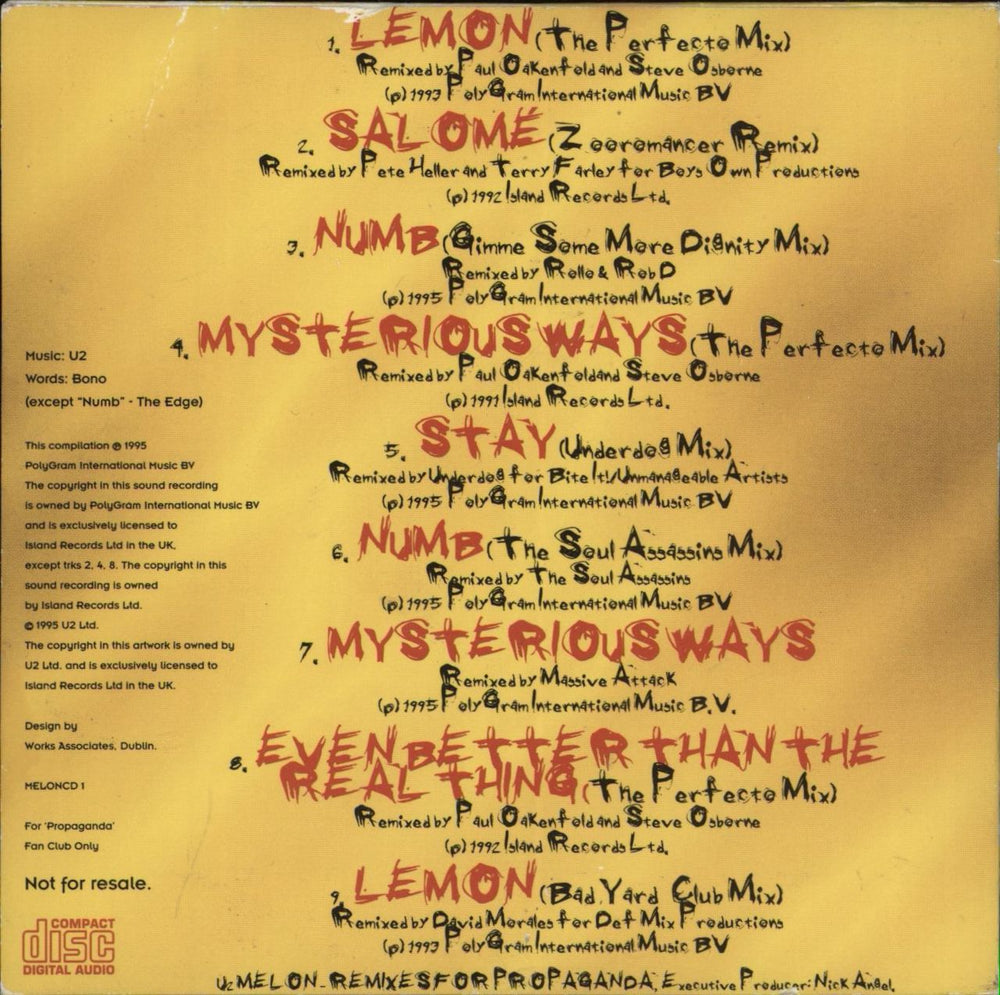 U2 Melon - EX UK Promo CD album (CDLP)