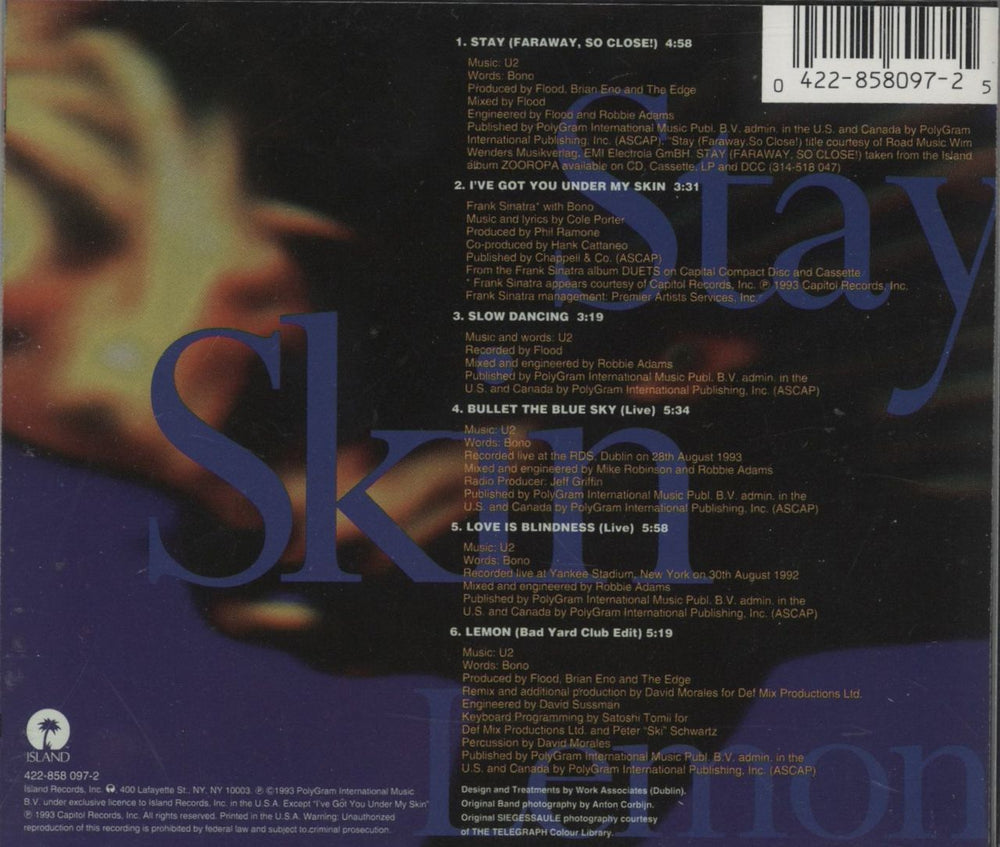 U2 Stay US CD single (CD5 / 5") 042285809725