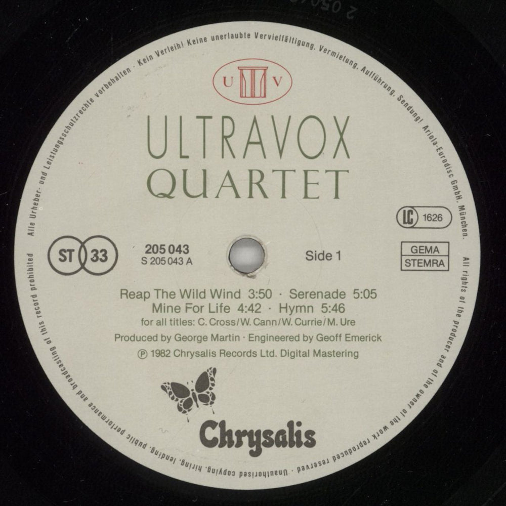 Ultravox Quartet German vinyl LP album (LP record) VOXLPQU654613