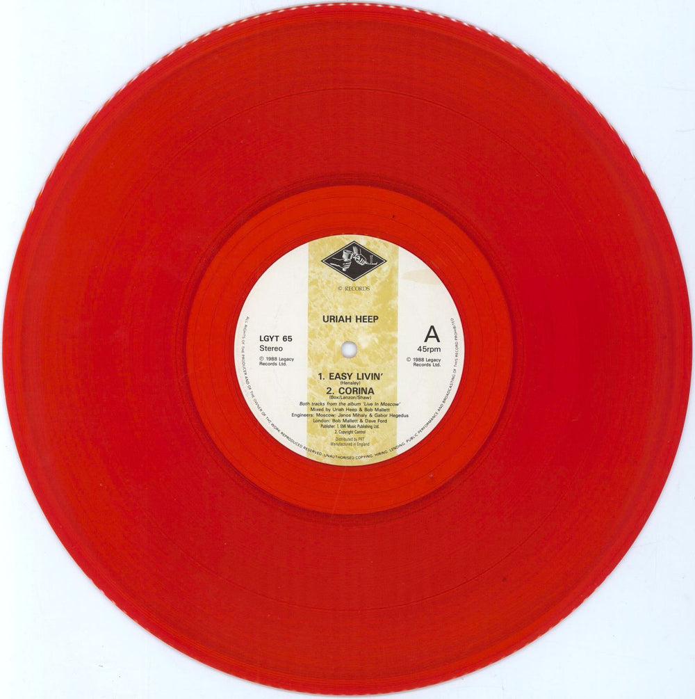 Uriah Heep Easy Livin' - Red Vinyl + Poster - EX UK 12" vinyl single (12 inch record / Maxi-single) URI12EA792335