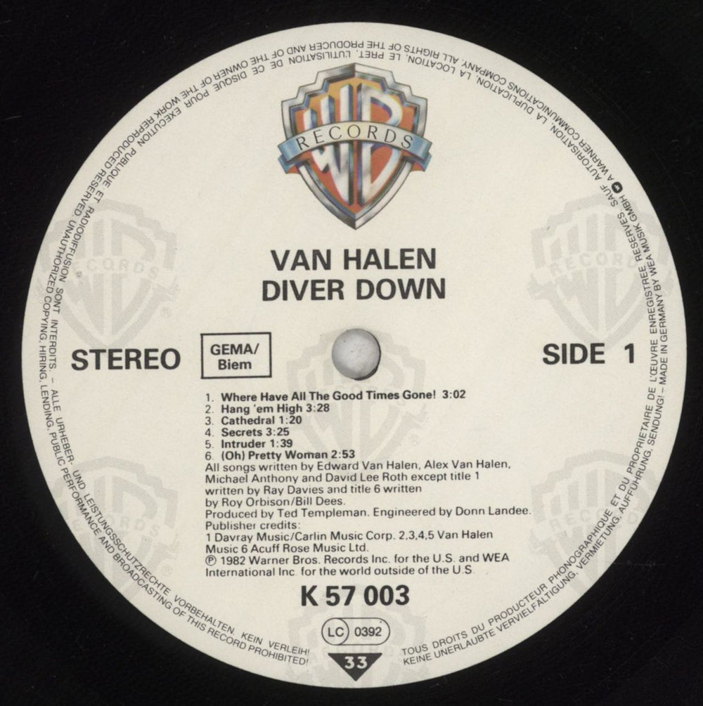 Van Halen Diver Down German vinyl LP album (LP record) VNHLPDI852970