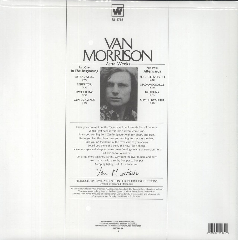 Van Morrison Astral Weeks - 180gm US vinyl LP album (LP record) 081227990718