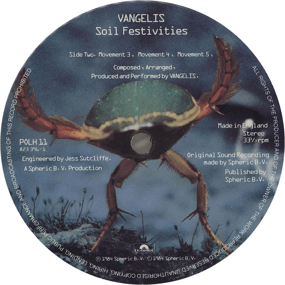 Vangelis Soil Festivities UK vinyl LP album (LP record) VGELPSO393005