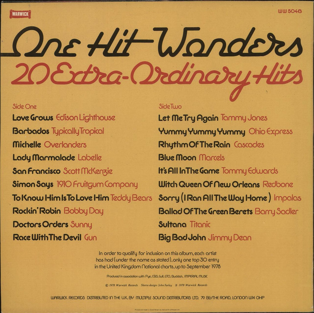 Various Artists One Hit Wonders UK vinyl LP album (LP record)
