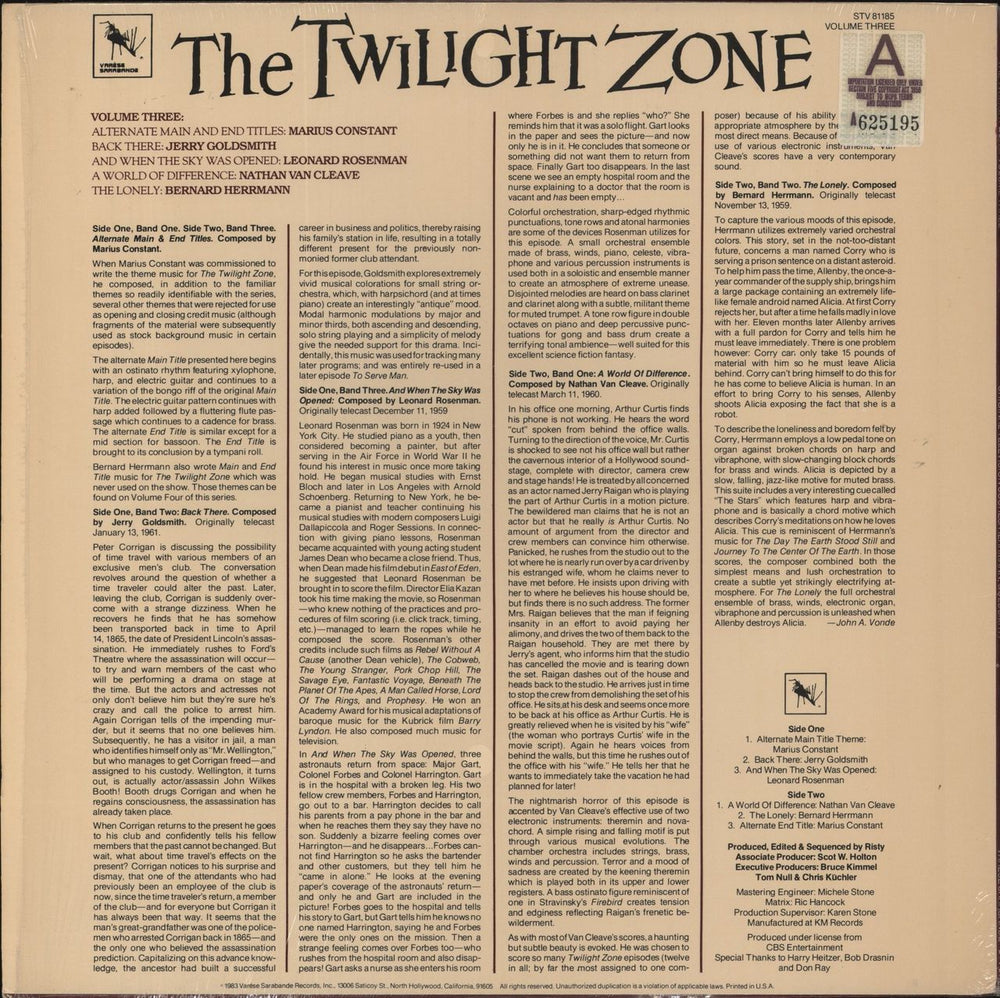 Various-Film, Radio, Theatre & TV The Twilight Zone Volume Three - Shrink US vinyl LP album (LP record)