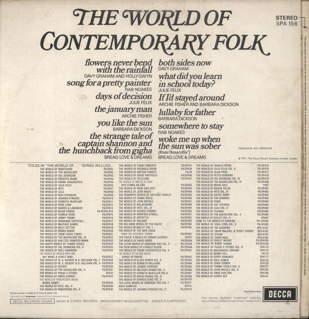 Various-Folk The World Of Contemporary Folk UK vinyl LP album (LP record)