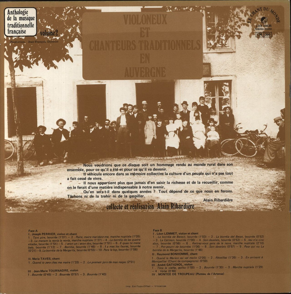 Various-Folk Violoneux Et Chanteurs Traditionnels En Auvergne - Le Cantal French vinyl LP album (LP record)