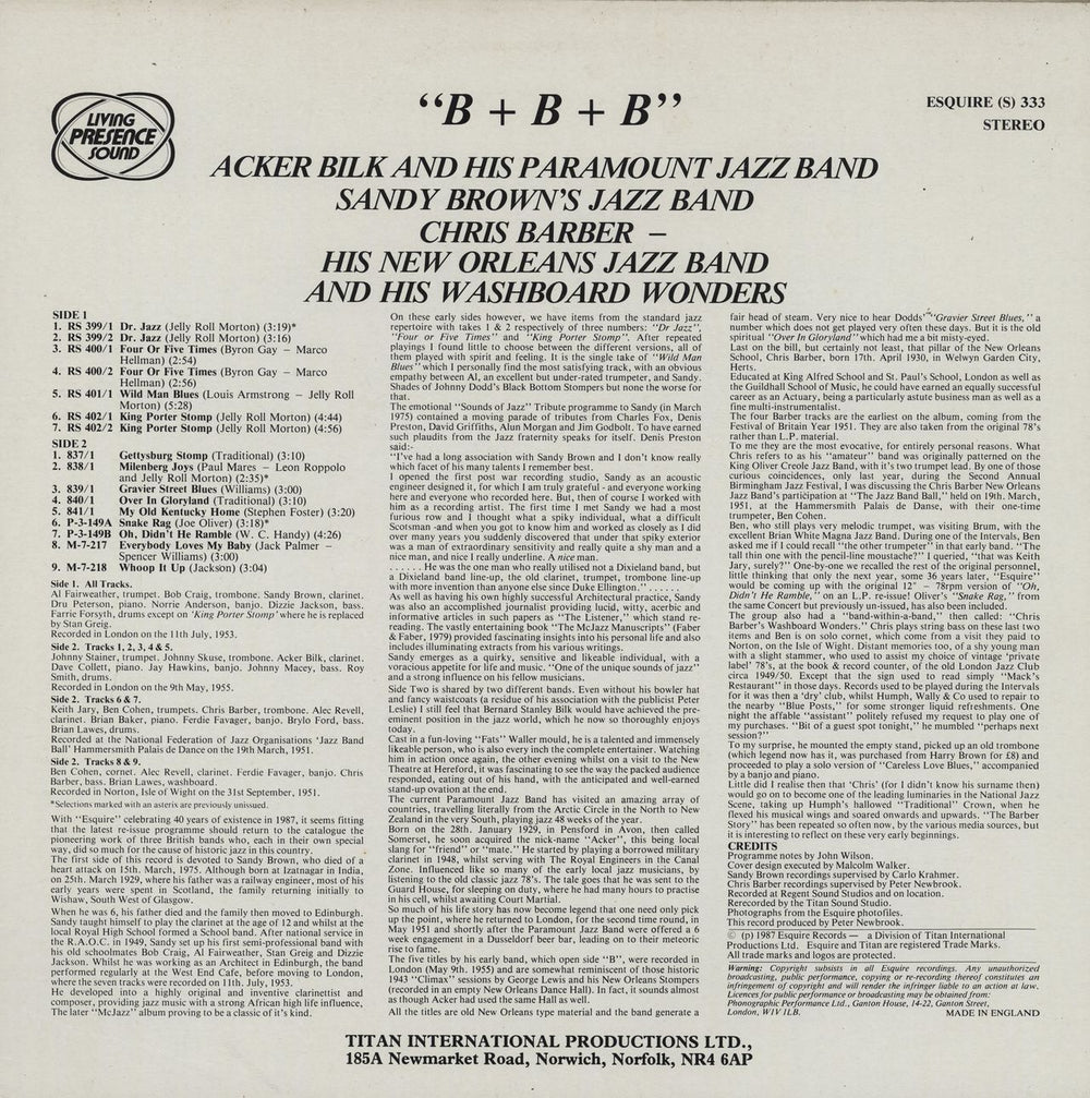 Various-Jazz B + B + B UK vinyl LP album (LP record)