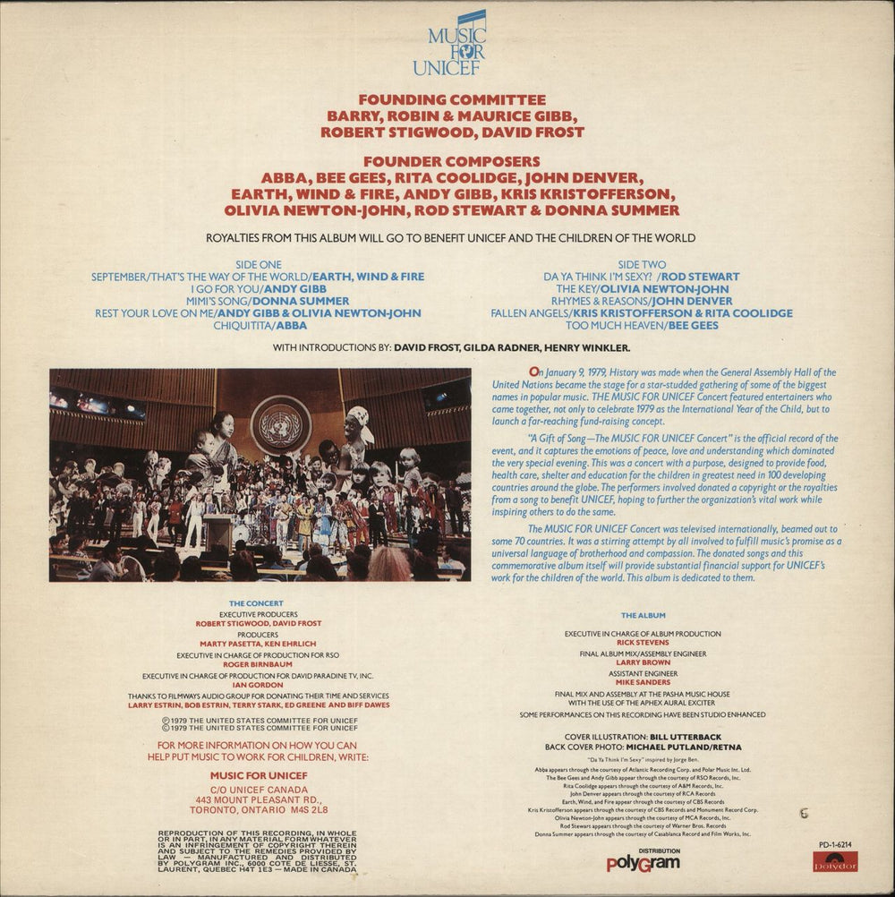 Various-Pop The Music For Unicef Concert / A Gift Of Song Canadian vinyl LP album (LP record)