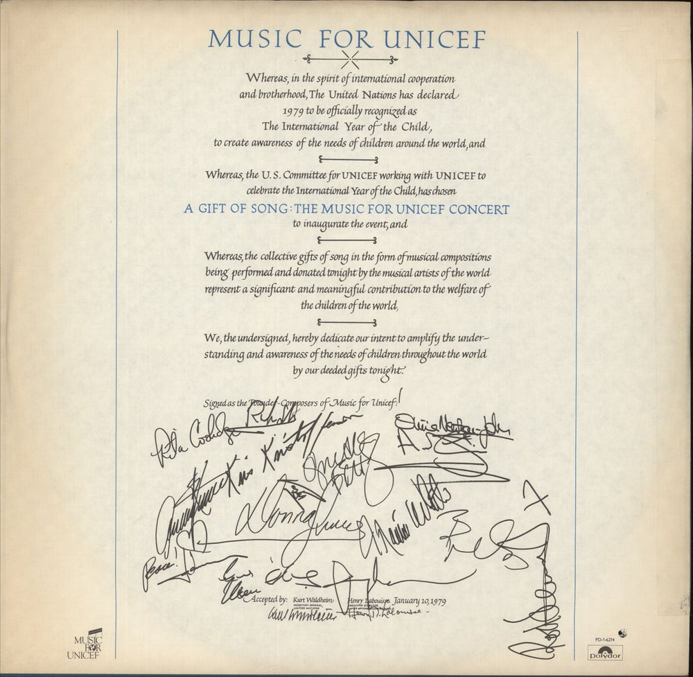 Various-Pop The Music For Unicef Concert / A Gift Of Song Canadian vinyl LP album (LP record)