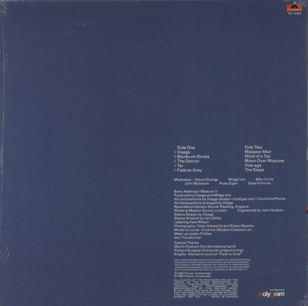 Visage Visage Canadian vinyl LP album (LP record)